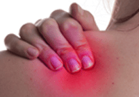 Hand touching painful shoulder spot
